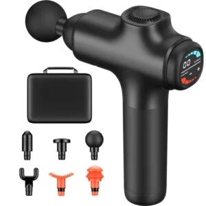 Pistolet de Massage Handheld Masseur Musculaire 30 Niveaux Réglables 6 Têtes de Massage Gun Super Silencieux LCD Masseur pour Récupération Relaxation Soulager Douleurs et Raideurs(Noir)